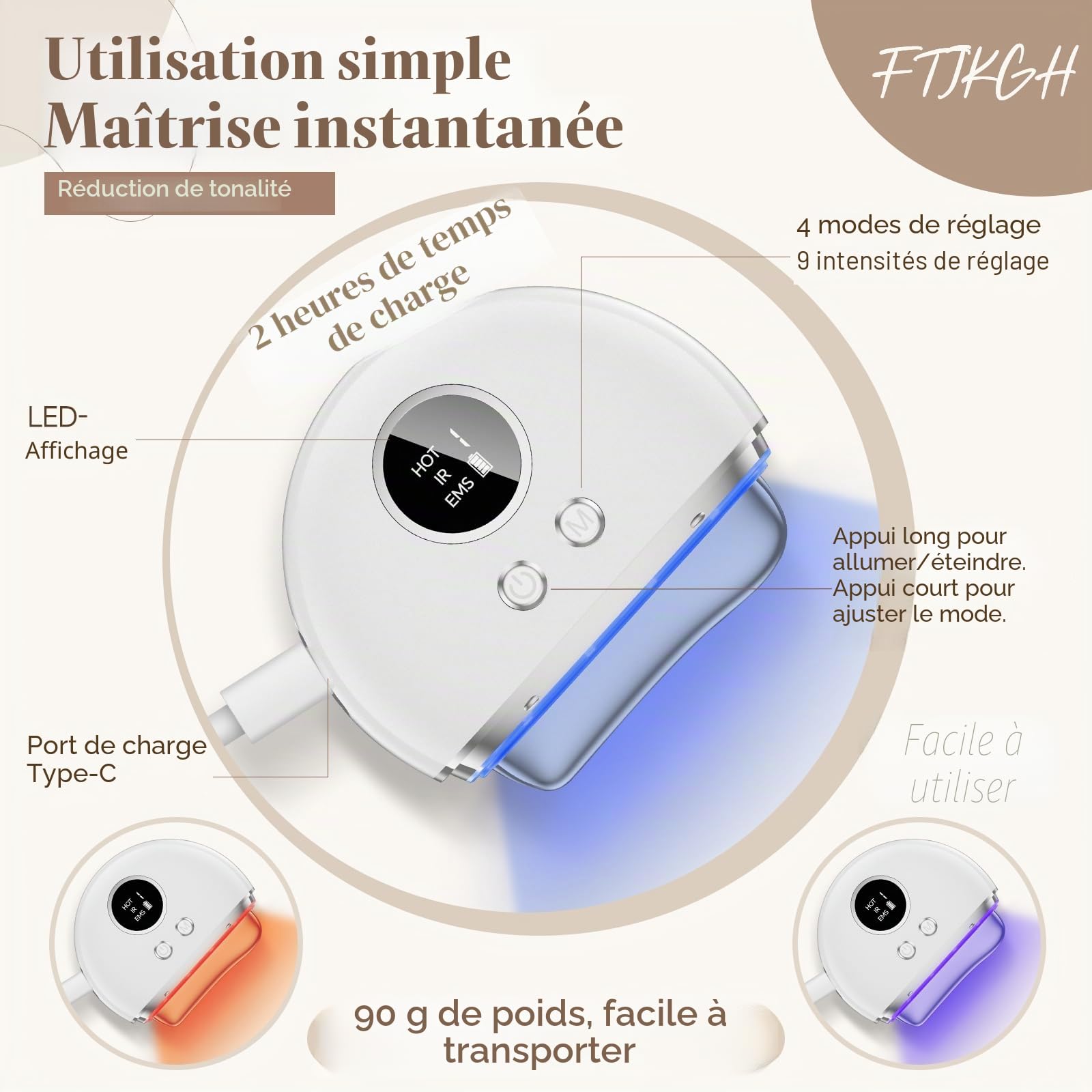 Appareil Gua Sha Électrique Visage, Massage Anti-Rides, 3 Modes EMS, Raffermissement Visage, Lifting, Double Menton, Appareil de Tonification Visage avec Lumière LED