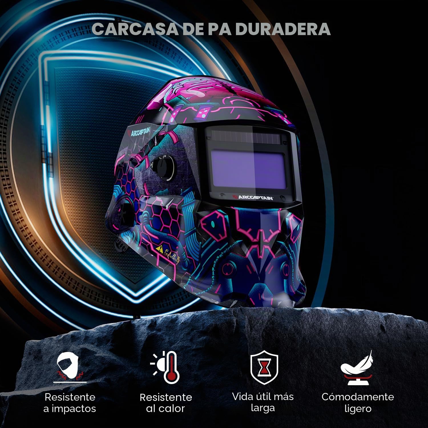 ARCCAPTAIN Casco de soldadura con pantalla de visualización grande, 1/1/1/1 de claridad óptica superior, oscurecimiento automático, sensor de 4 arcos, tiempo de respuesta de 1/25000s, casco de