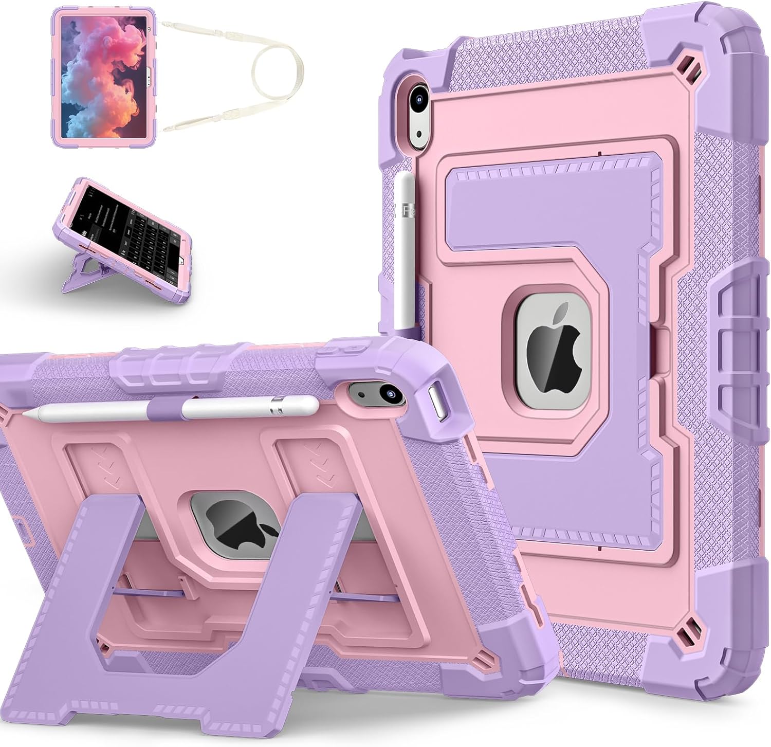 ATOOZ for iPad A16 11th Generation Case 11 Inch 2025,for iPad 10th/iPad A19 12th Generation Tablet Case Kids with Shoulder Strap & Pencil Holder,Heavy Duty Rugged Protective Cover (Purple)