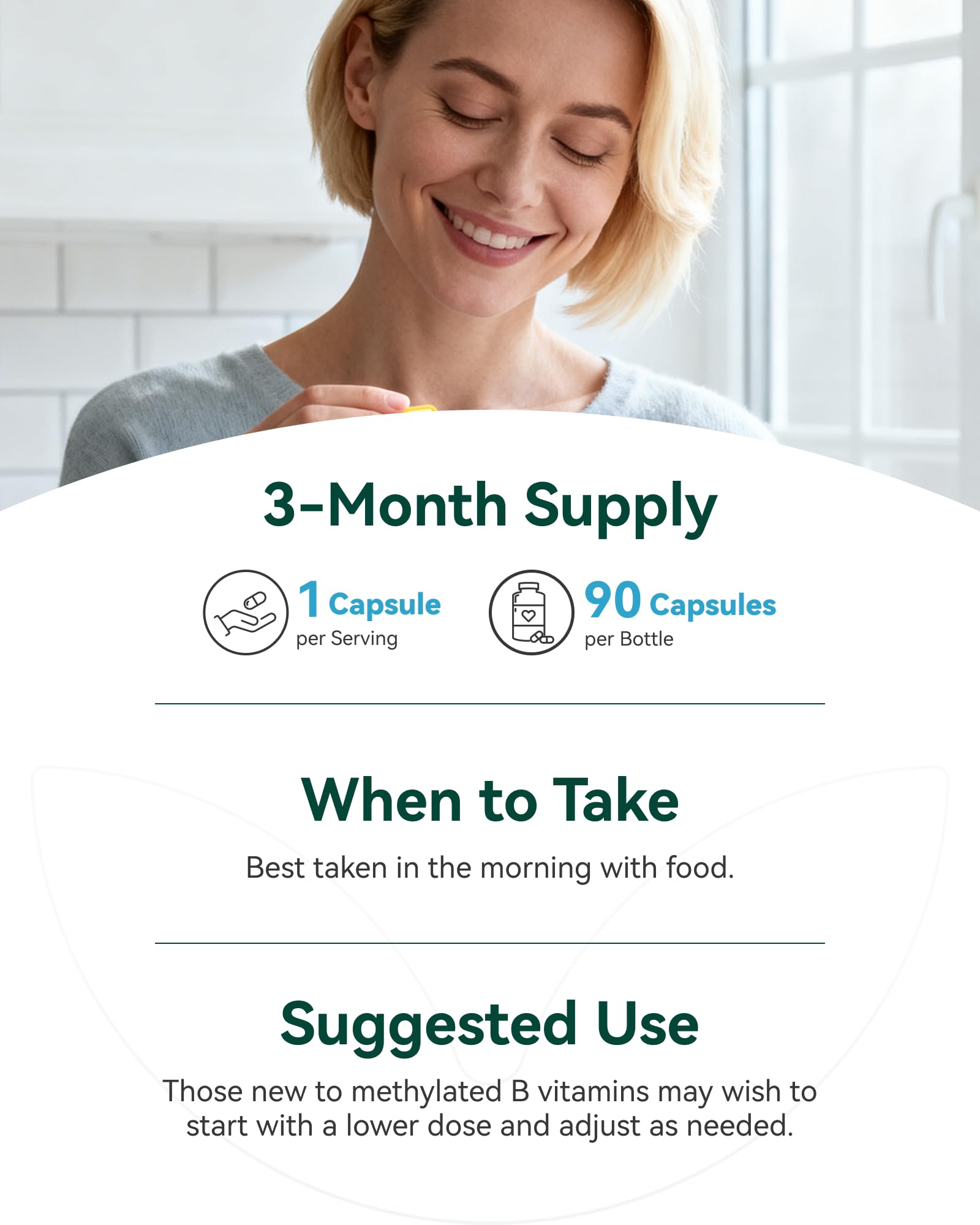 Inner Brightness Vitamin B Complex - Fully Methylated Active B12, B6, Folate - for Energy, Focus, Mood & Nerve Health - Non-GMO Vegan Gluten-Free with B1, B2, B3, B7-90 Capsules for 3 Months — Amazon image 7
