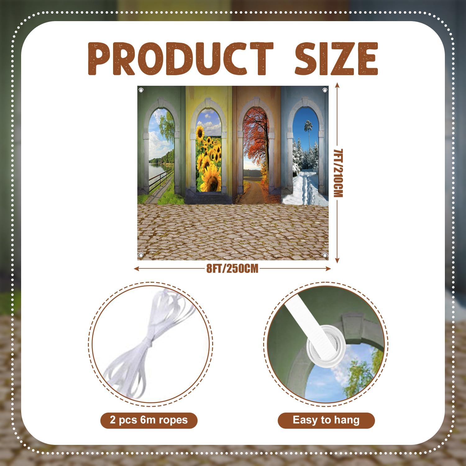 7x8ft Four Seasons Garage Door Decor Sunflower Plants Trees Natural Landscape Stone Brick Arch Garage Door Background for Outdoor Nature Class Weather Station Party Decor Banner