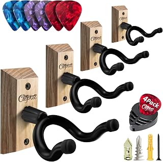 Black Guitar Wall Mount 4 Pack, Picks and Pick Holders, Ashwood