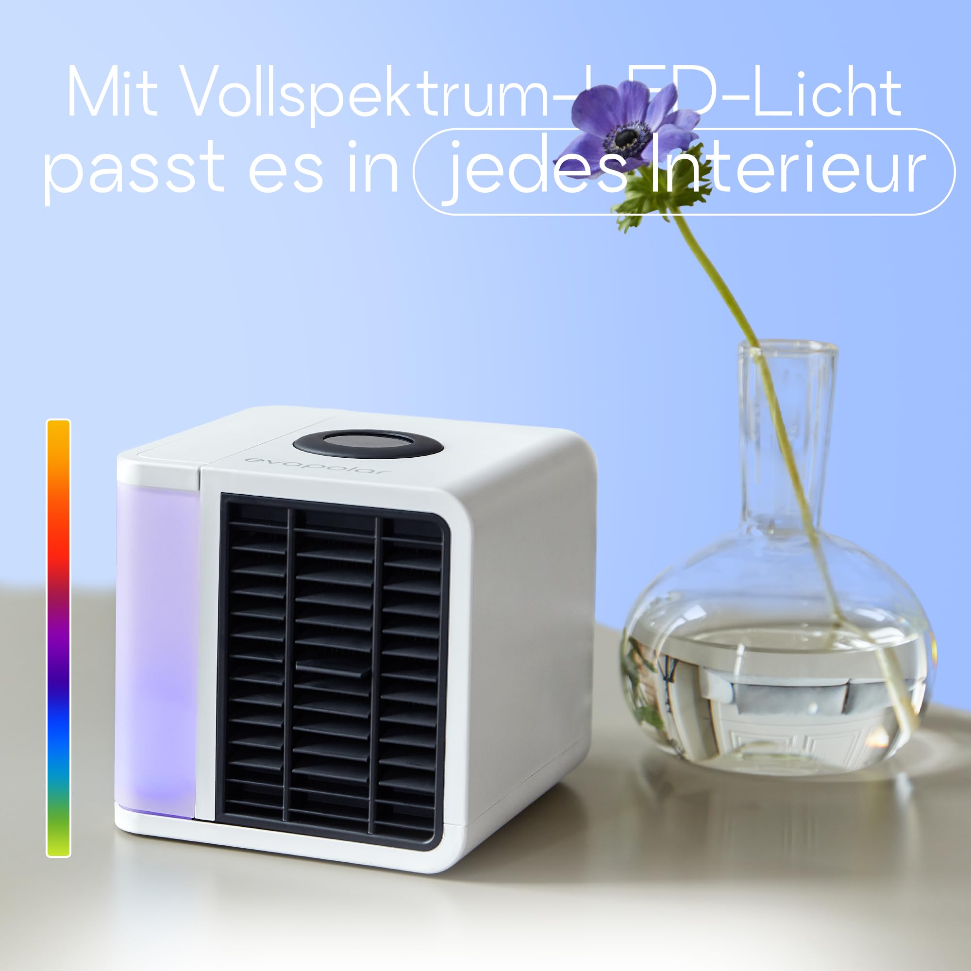 Evapolar evaLIGHT Plus Luftkühler & Luftbefeuchter - Tragbarer Kühl-Ventilator mit Vollspektrum-LED-Hintergrundbeleuchtung - Flüsterleise, einfach zu bedienen, stilvoll, effizient – Weiß