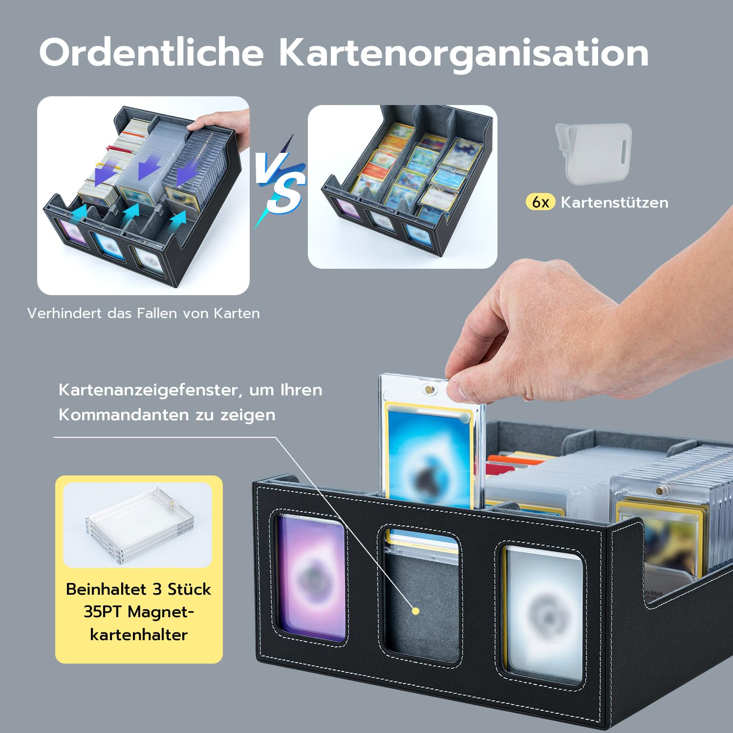 Toploader Deck Box für 1800+ Sammelkarten mit 3 Sichtfenstern, Schwarz