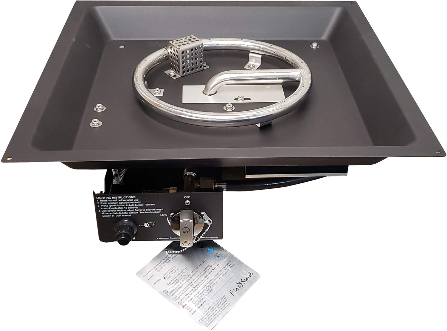 Fire Sense 63200 Square Convertible Gas Fire Pit Burner 10 Diameter Stainless Steel Burner Ring (LPG/Natural Gas) Compatible with Many Gas Fire Pits