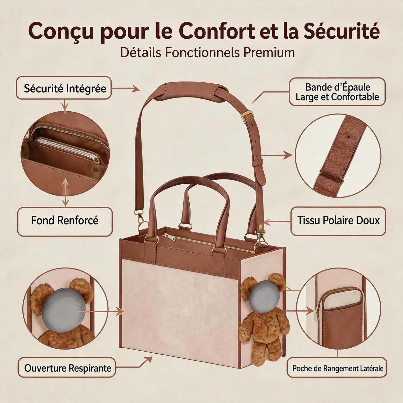 Sac de Transport pour Petit Chien et Chat Style Nounours (S)