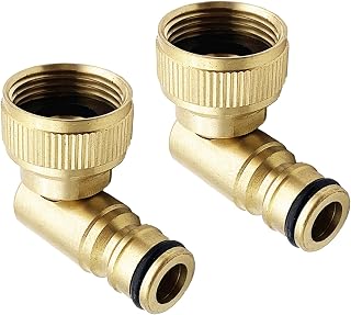 Tesmotor 2 Conectores de Grifo en ángulo, Sistema de Enchufe, Rosca Interna de 3/4 Pulgadas (26,5 mm / G3/4 Pulgadas) Adaptador de Manguera de latón