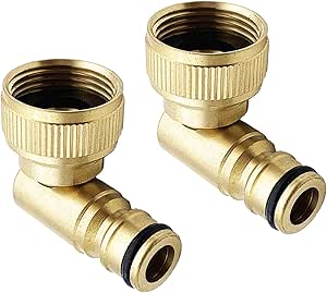 Tesmotor 2 connettori angolati per Rubinetto, Sistema a Spina da 3/4 Filettatura Interna (26,5 mm / G3/4) Adattatore per Tubo Flessibile in Ottone