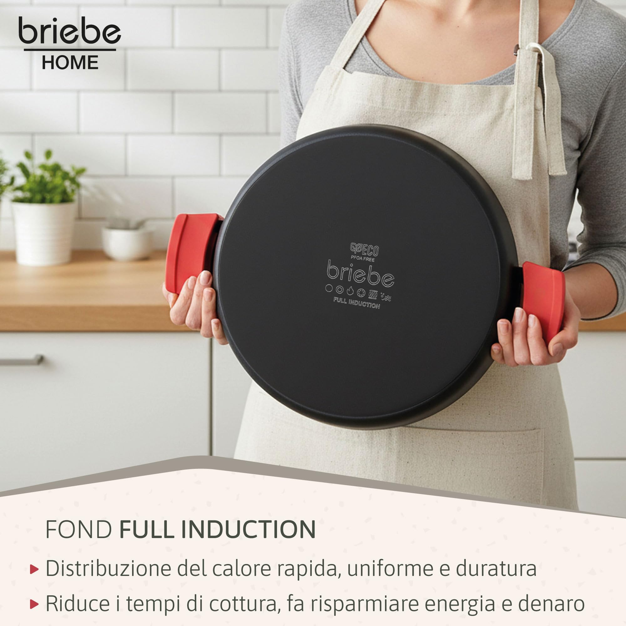 Briebe Casseruola con rivestimento antiaderente in titanio nero per cottura a induzione, in alluminio pressofuso, rivestimento senza PFOA, coperchio in vetro, manici in silicone, vetroceramica, per
