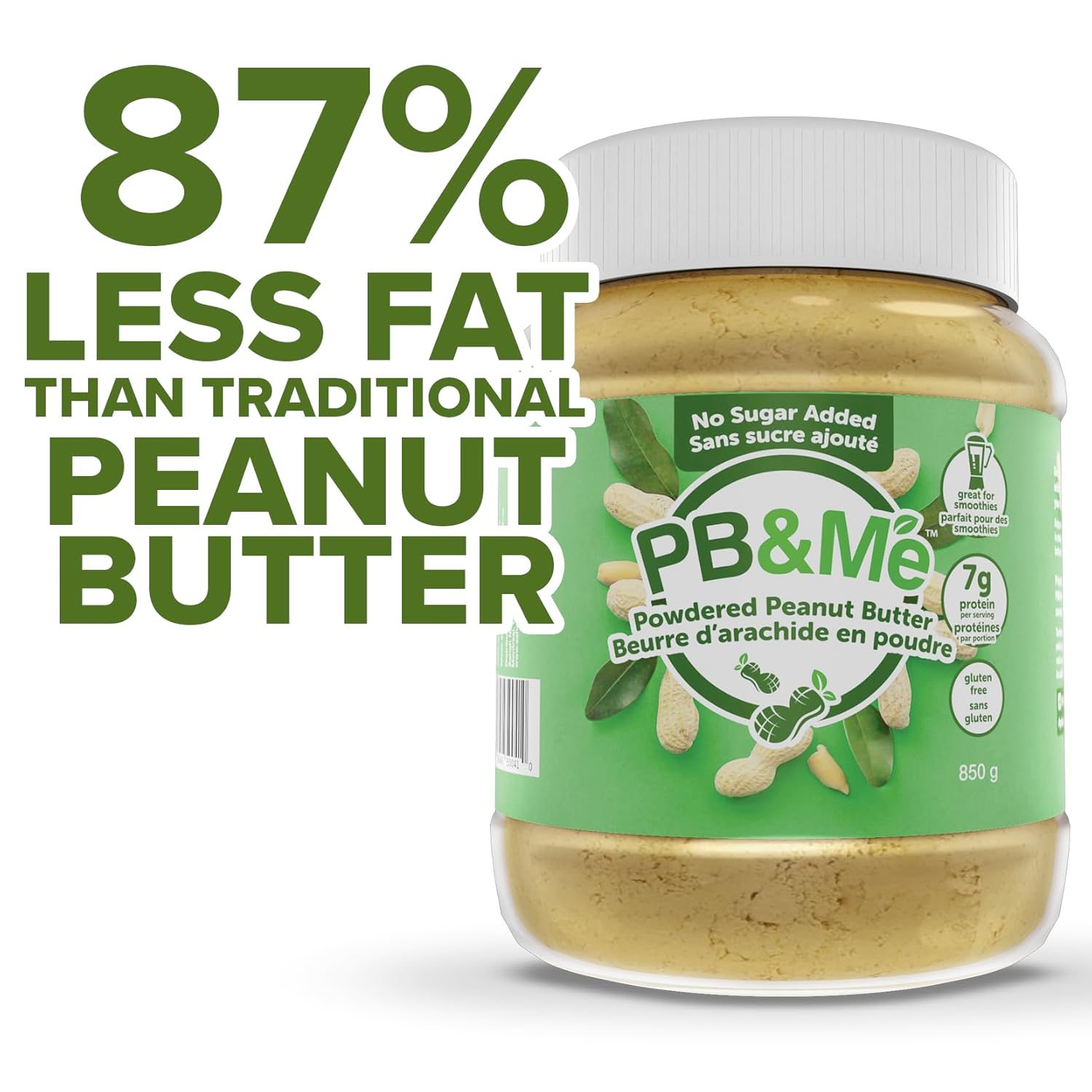 PB&Me Sugar Free Peanut Butter Powder - Powdered Peanut Butter No Sugar for Low Calorie Snacks, Peanut Butter Powder Protein for Smoothies, Low Carb Peanut Powder Protein Snack, 2lb Jar (1-Pack)