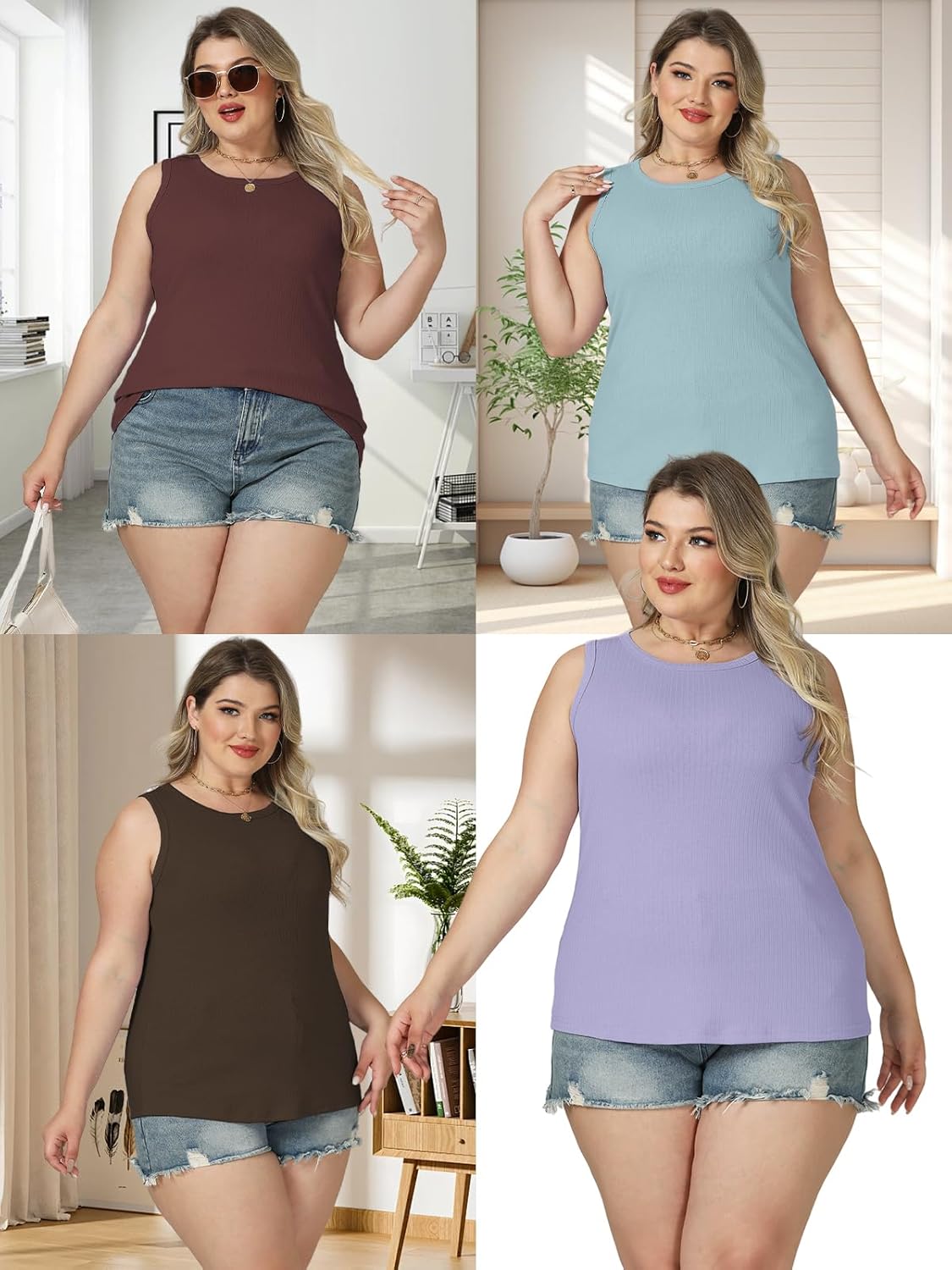 VISLILY Womens-Plus-Size-Tank-Tops 2025 Summer Crew Neck Sleeveless Shirts Casual Ribbed Racerback Blouses XL-5XL - Image 5