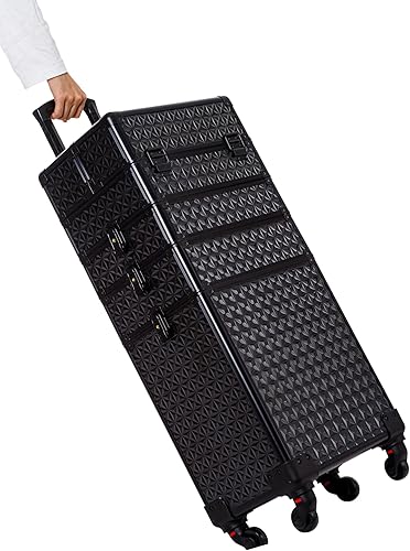 Miniatura 8 de AROUS Estuche de maquillaje profesional 5 en 1, estuche de aluminio para cosméticos, estuche de maquillaje con ruedas giratorias de 360 , Negro -,