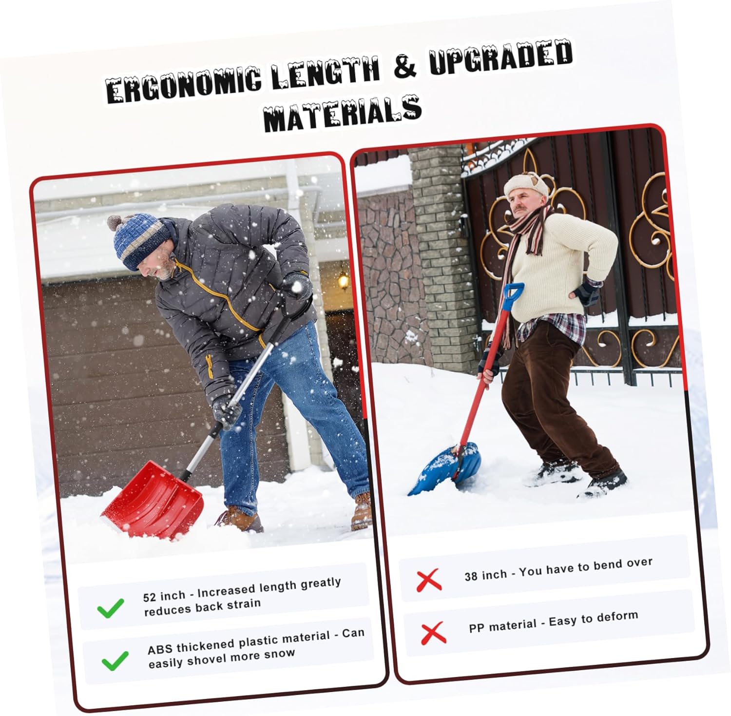 Large Snow Shovel with Adjustable Handle Sturdy Aluminum Ice Scraper and Snow Remover Tool for Driveways and Sidewalks (Red)