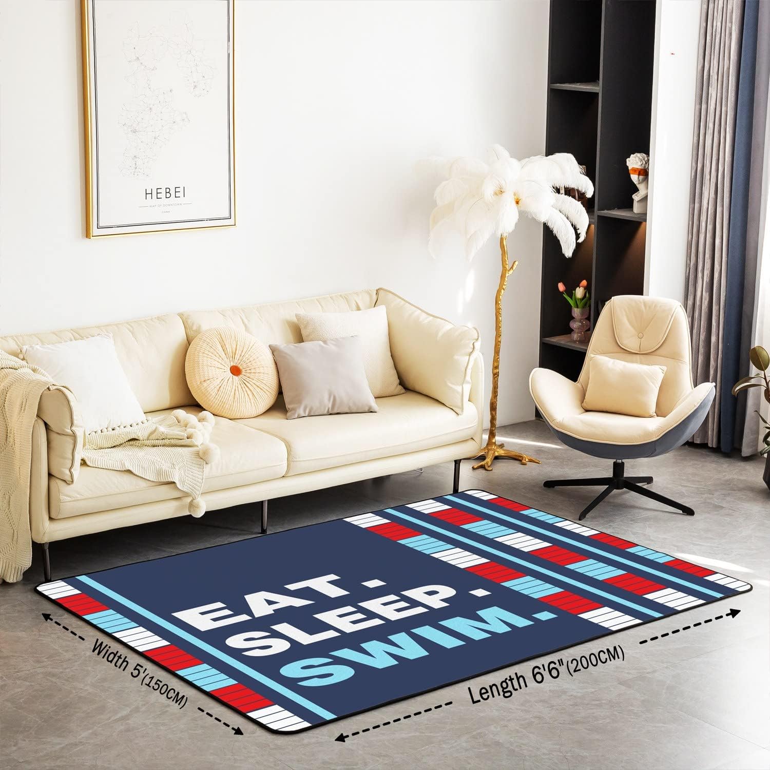 Kids Swim Area Rug 3'x5' Water Sports Theme Rugs for Living Room Bedroom Boys Girls Teens Swimming Lane Decor Decorative Carpet Swimming Lover Floor Mat
