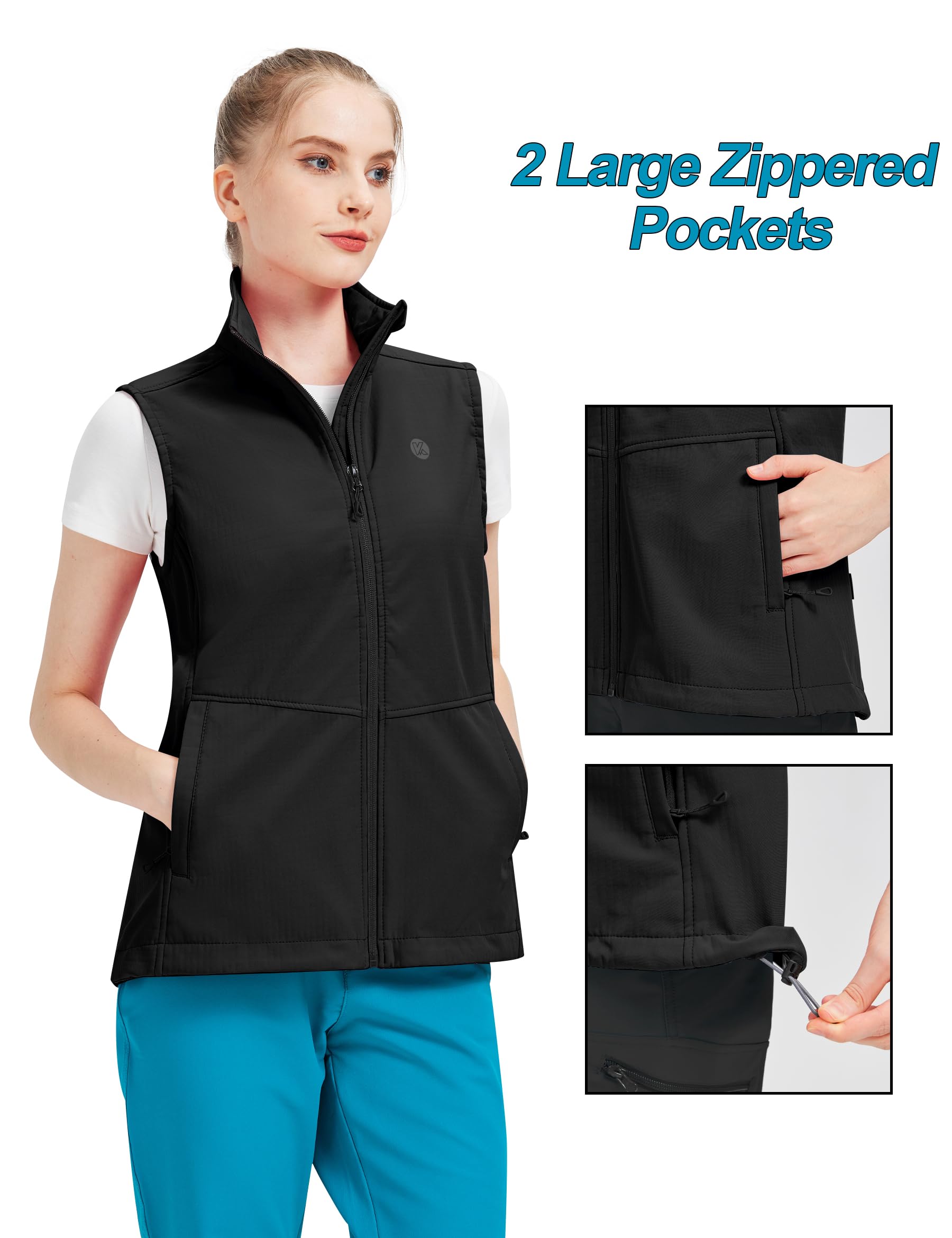 KUTOOK Gilet Softshell léger doublé polaire coupe-vent sans manches avec poches zippées pour randonnée, cyclisme, voyage