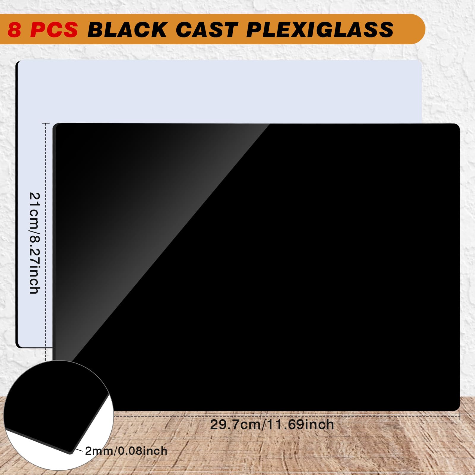 6 Fogli Di Acrilico Nero A4 (29,7x21 Cm) Spessore 1mm | Lastre Di Perspex Per Fai Da Te, Pittura, Cornici E Decorazioni