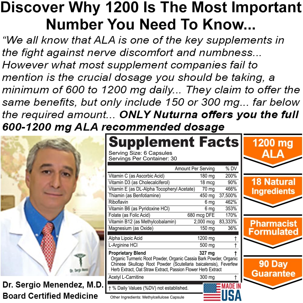 Neuropathy Support Supplement with 1200 mg HP-99 Alpha Lipoic Acid - Max Strength ALA Nerve Formula for Feet Hands Fingers Legs - Ultra Potent 18 in 1 Natural Nerve Vitamins - 180 Capsules — Amazon image 4