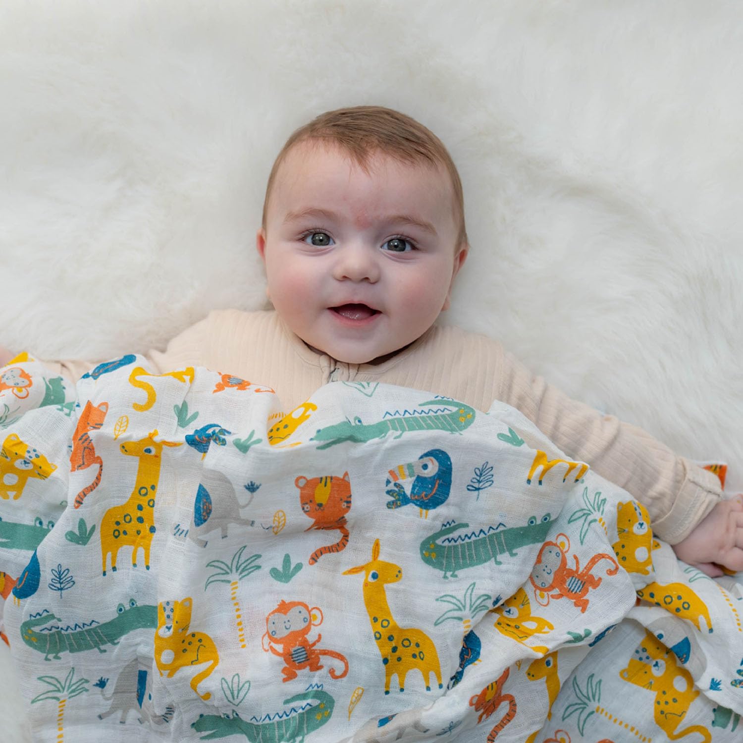 Ziggle Muslin Cloths for Baby Luxury Large Muslin Squares 70x70, Savanna Animals - Image 4