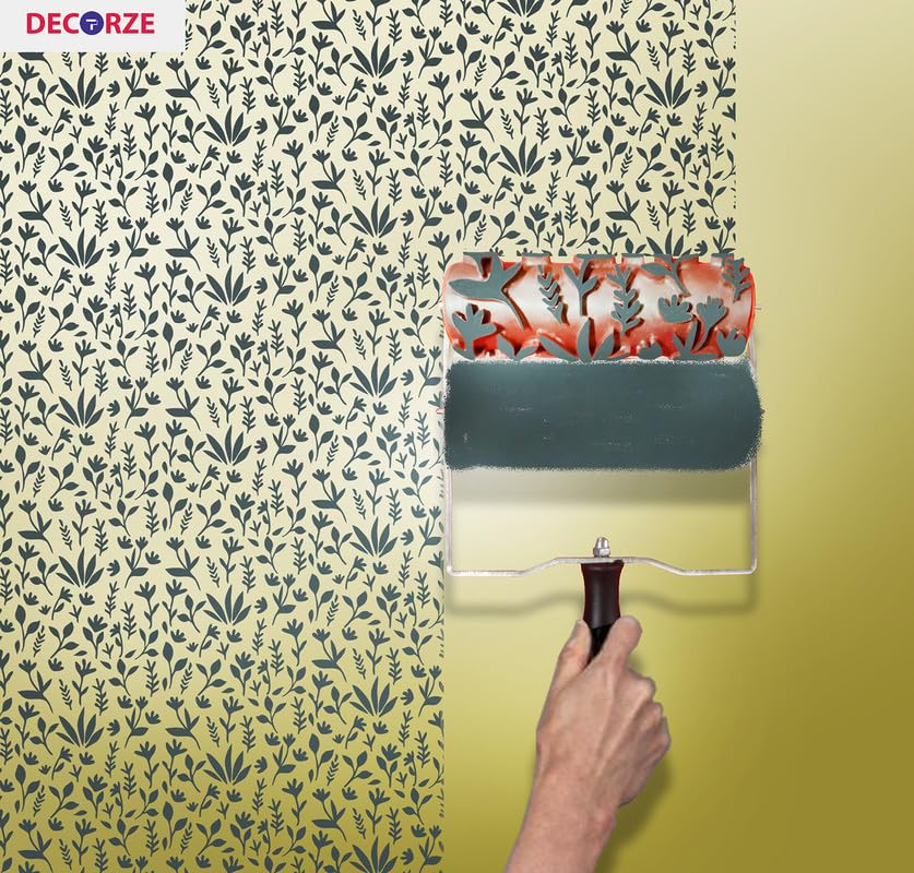 Image of Floral Garden Pattern Paint Roller - 6-Inch Embossed Rubber Roller for Wall Texture, Home Decor, and DIY Art Projects (DPR-05)