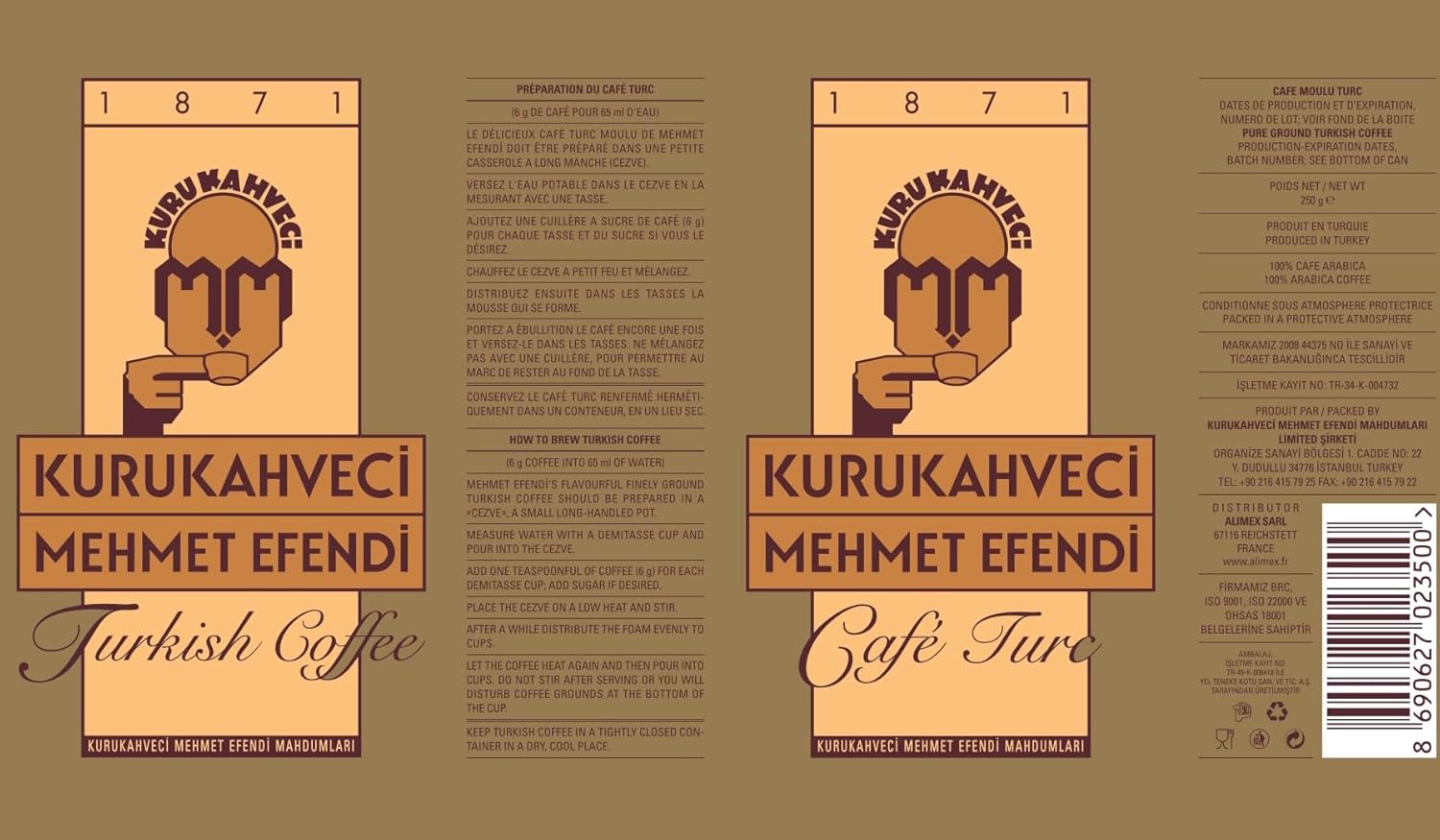 KURUKAHVECI MEHMET EFENDI Turkish Coffee, Arabica Beans, Roasted Ground,Rich Aroma, Fresh, Medium to Heavy-bodied, Original Taste Since 1871 (8.8 OZ / 250 Gr) Pack of 2