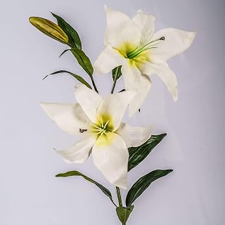 artplants.de Lys Artificiel Blanc, 2 Fleurs, 85cm, Ø 15cm - lys tergal - Fleur Artificielle Blanche