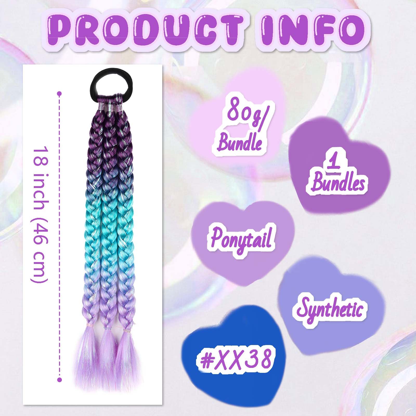 Rainbow Ponytail Extensions With Hair Tie 1 Packs 80g/Pack Coloured Hair Extensions for Braiding 18 inch Colorful Ombre Mermaid Pony Tail Synthetic Hair Extensions for Girl Women XX38 - Image 3