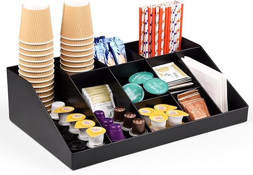 SZQINJI Organizador de condimentos de café con 10 compartimentos, para sala de descanso, para café, para condimentos, soporte para almacenamiento de