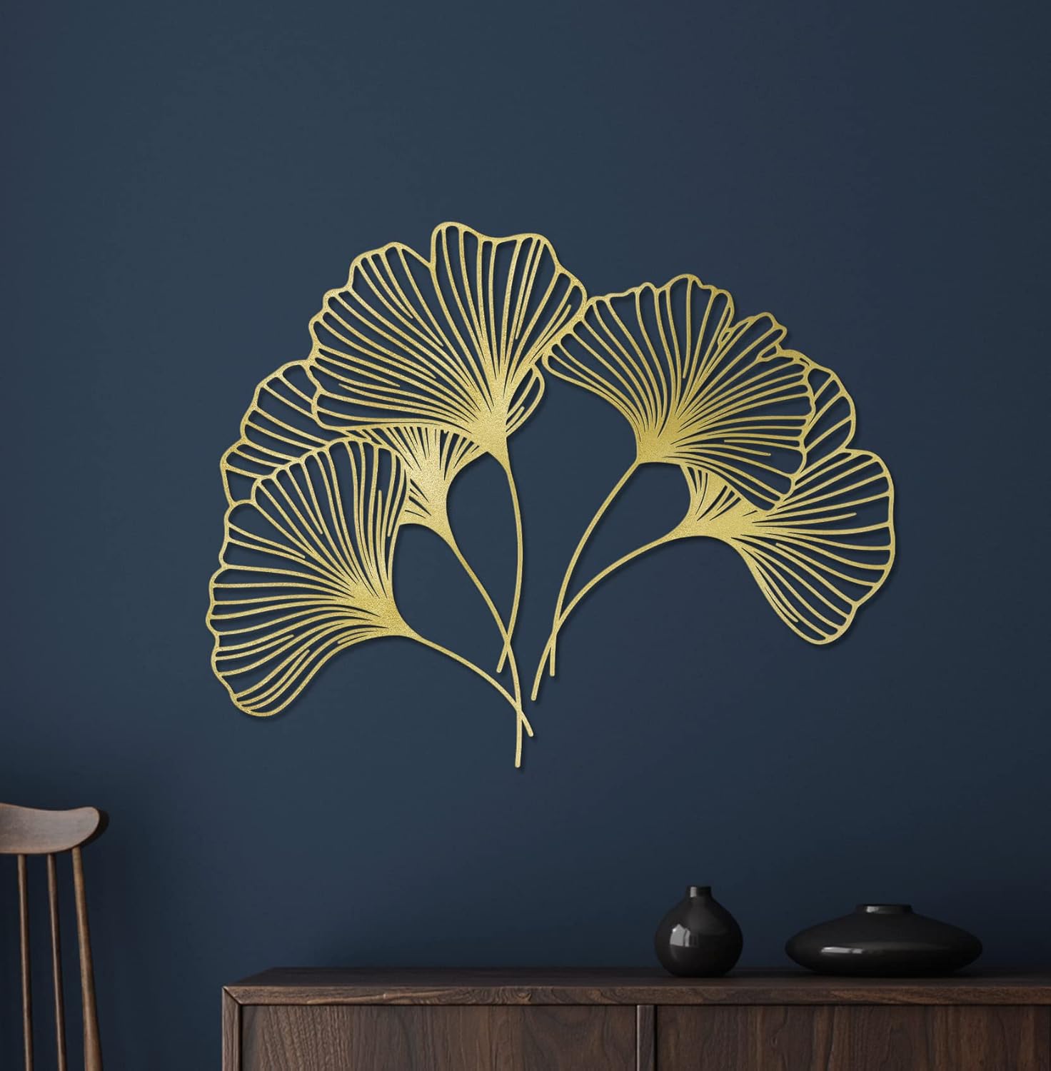 Vivegate Gold Minimalist Ginkgo Leaves Metal Wall Art Decor 22"X18" 2
