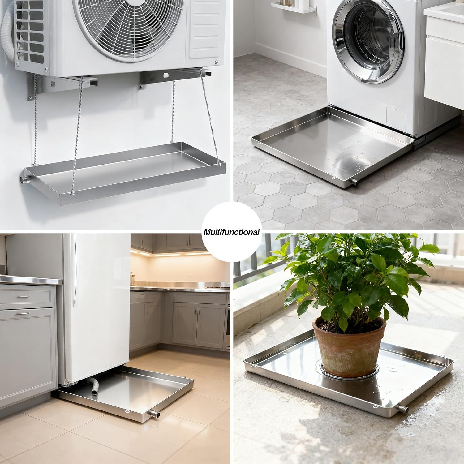 304 Stainless Steel AC Drain Pan, Oil Drip Tray, Metal Drip Pan for Washing Machines & Refrigerators, Durable Plant Tray for Pots, 43x92x5 cm (17x36x2 in)