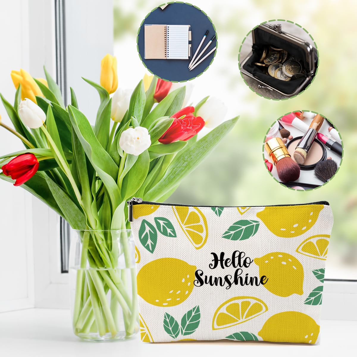 Lemon Makeup Bag Inspirational Cosmetic Bag Sunshine Gifts for Women Girls Friend Niece Daughter Lemon Themed Gifts Travel Organizer Zipper Pouch Graduation Birthday Friendship Gifts