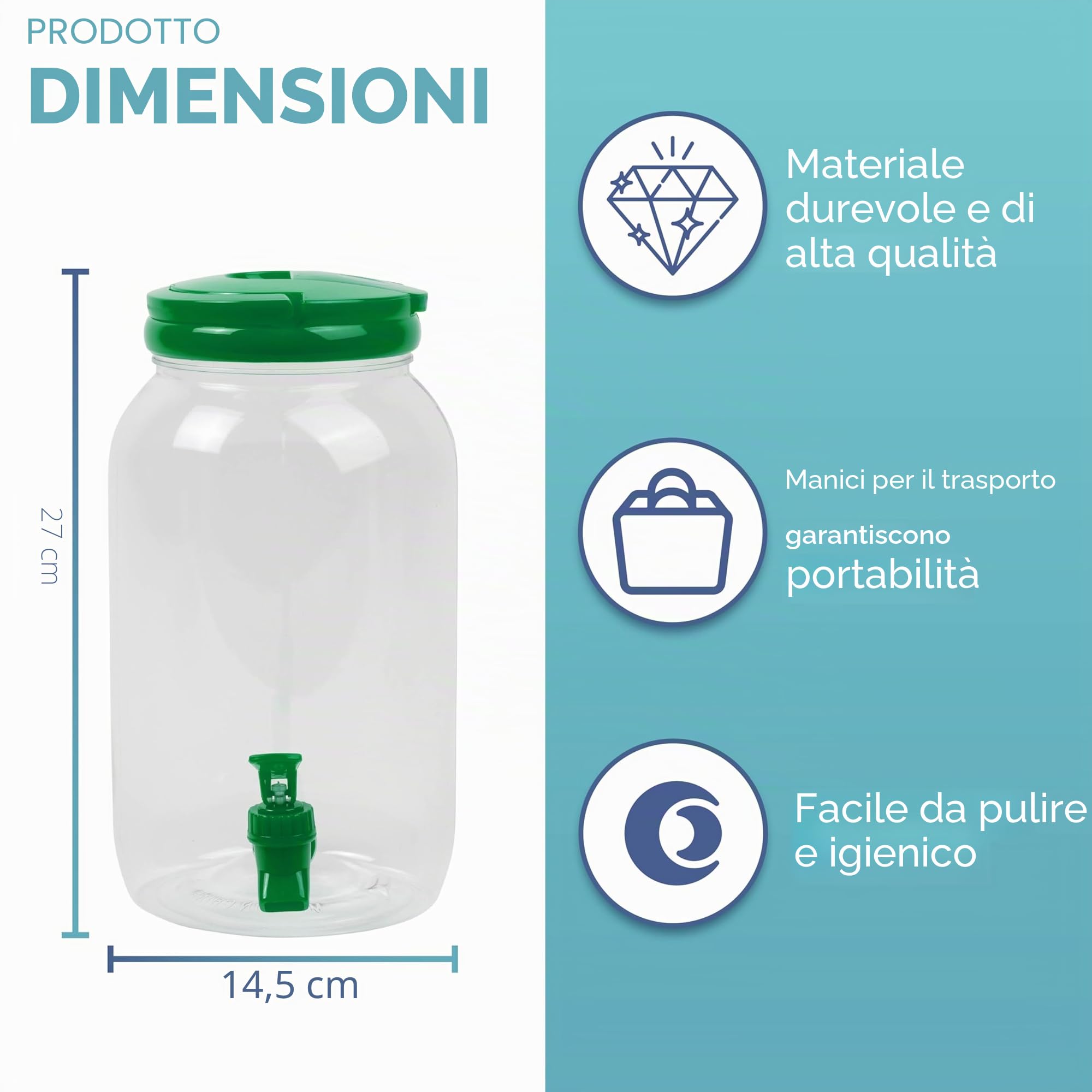 HEFTMAN - Dispenser per bevande in plastica con rubinetto - Confezione da 2, 3L, dispenser per acqua fredda con rubinetto, maniglia, coperchio a vite, frigorifero per cocktail, bevande infusi e