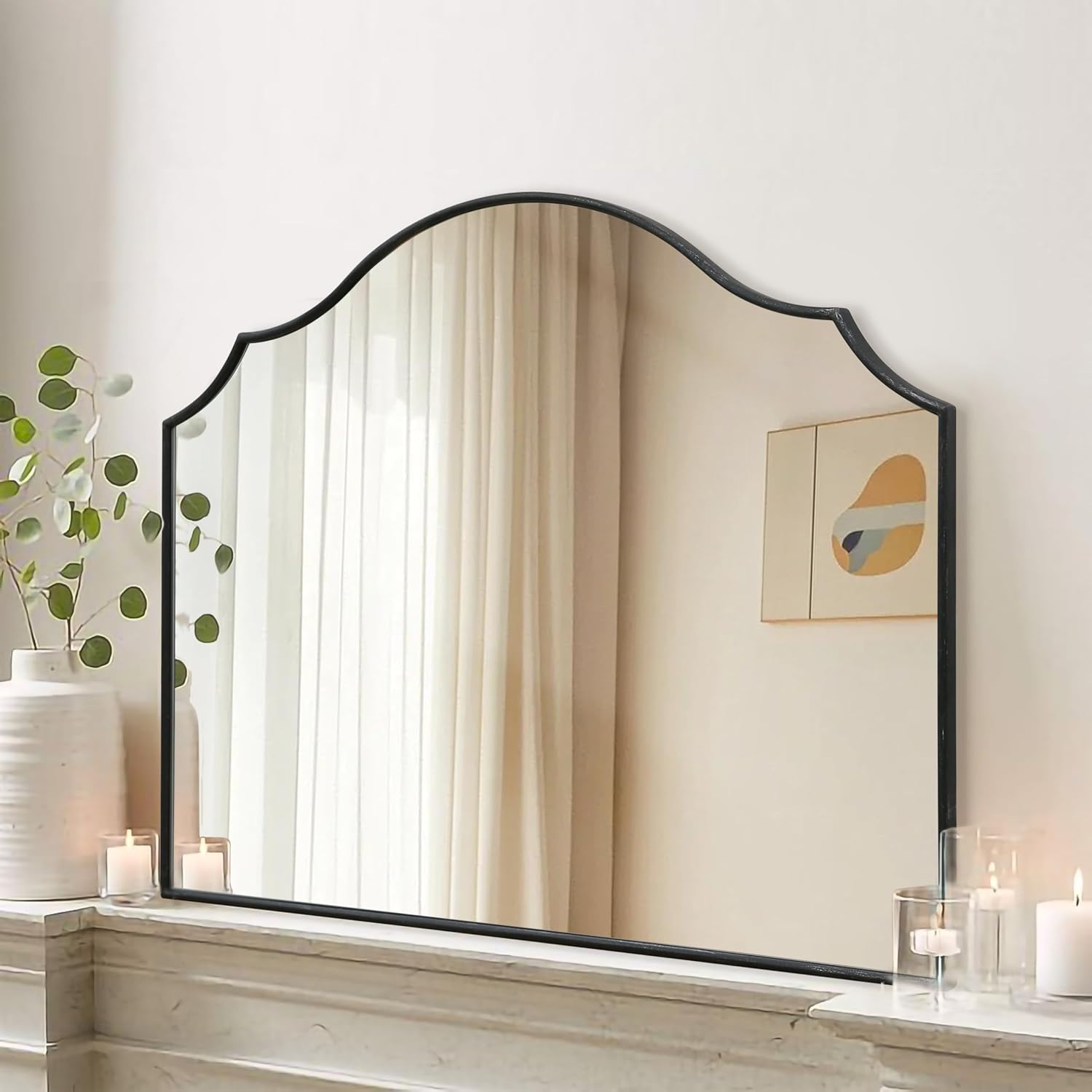Besdomus Black Scalloped Arched Mirror: 35"x26" Large Modern Wall Mirror - Minimalist Decorative Dresser Mirrors for Vanity/Bedroom/Fireplace/Living Room/Entryway/Wall Decor Recycled Claim S