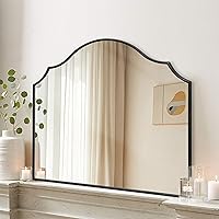 Besdomus 35x26 Black Scalloped Arched Wall Mirror - Modern Distressed Wood Mantel Mirror for Vanity, Bathroom, Bedroom, Fireplace