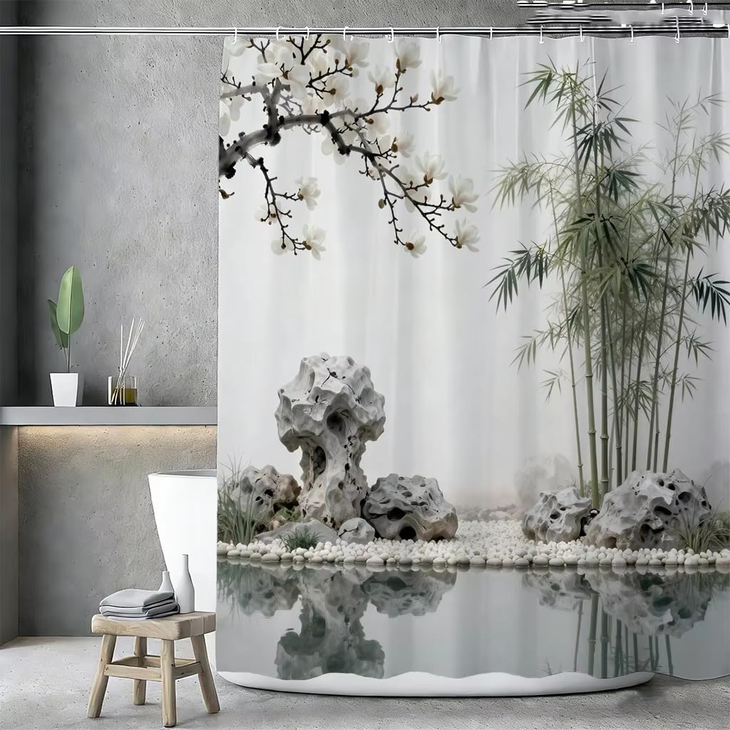 GFRYIIO Zen Garden Shower Curtain with Hooks Waterproof Mould Proof Mildew Resistan Water Repellant Fabric for Hotel Bath Tub Shower Stall 160x184cm/63x72in(WxH)