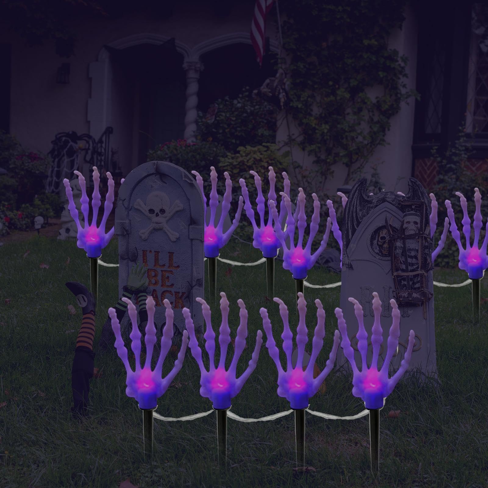 Halloween lampy ogrodowe, straszne słupki szkieletu, dekoracja zewnętrzna LED | Zewnętrzne lampy solarne do drzwi wejściowych, tarasu, trawnika, parku, krajobrazu, ziemi, cmentarza,