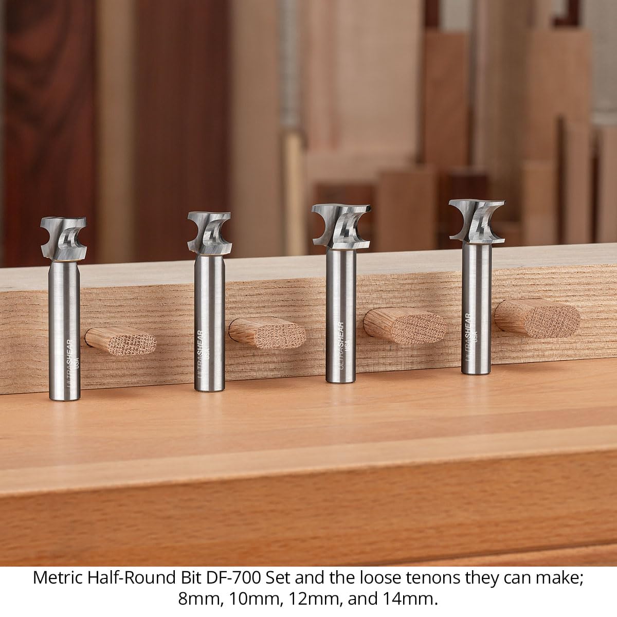Set di punte per fresa metrica semicircolari, 8,10,12,14 mm, gambo da 0,5", 2 scanalature, testa in carburo, prodotte negli Stati Uniti, adatte a mortasatrici Festool DF700 - US5MHR-4PC
