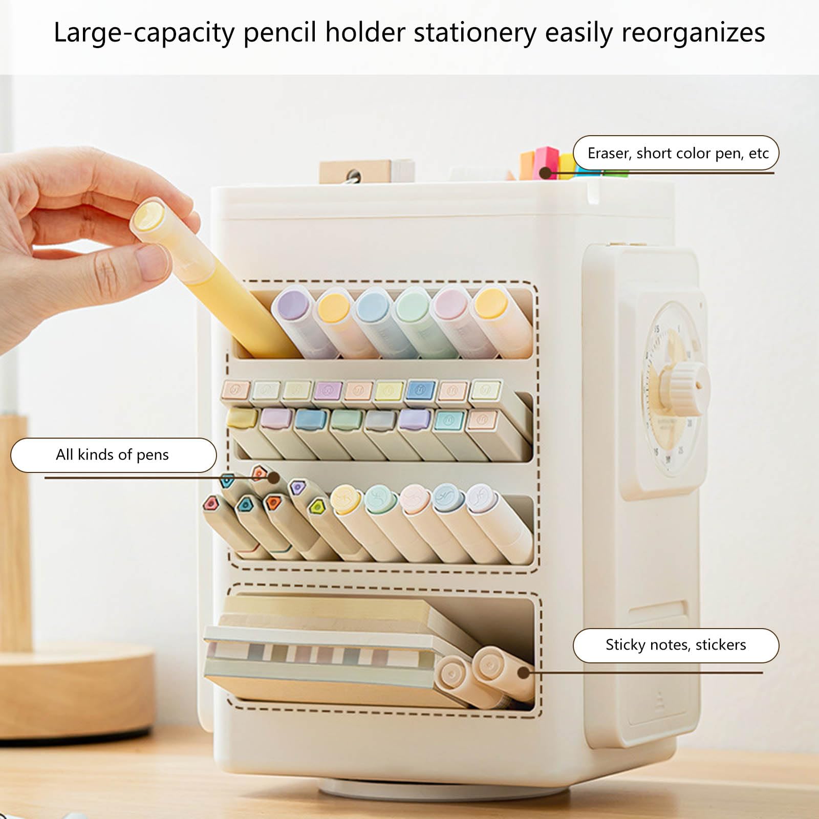 Rotierender Stifthalter, Stift Schreibtisch Organizer mit visuellem Zeit Timer, Büro Organizer für Studenten, Kinder, Erwachsene, Stift Schreibtisch Organizer mit visuellem Zeit Timer, rotierender
