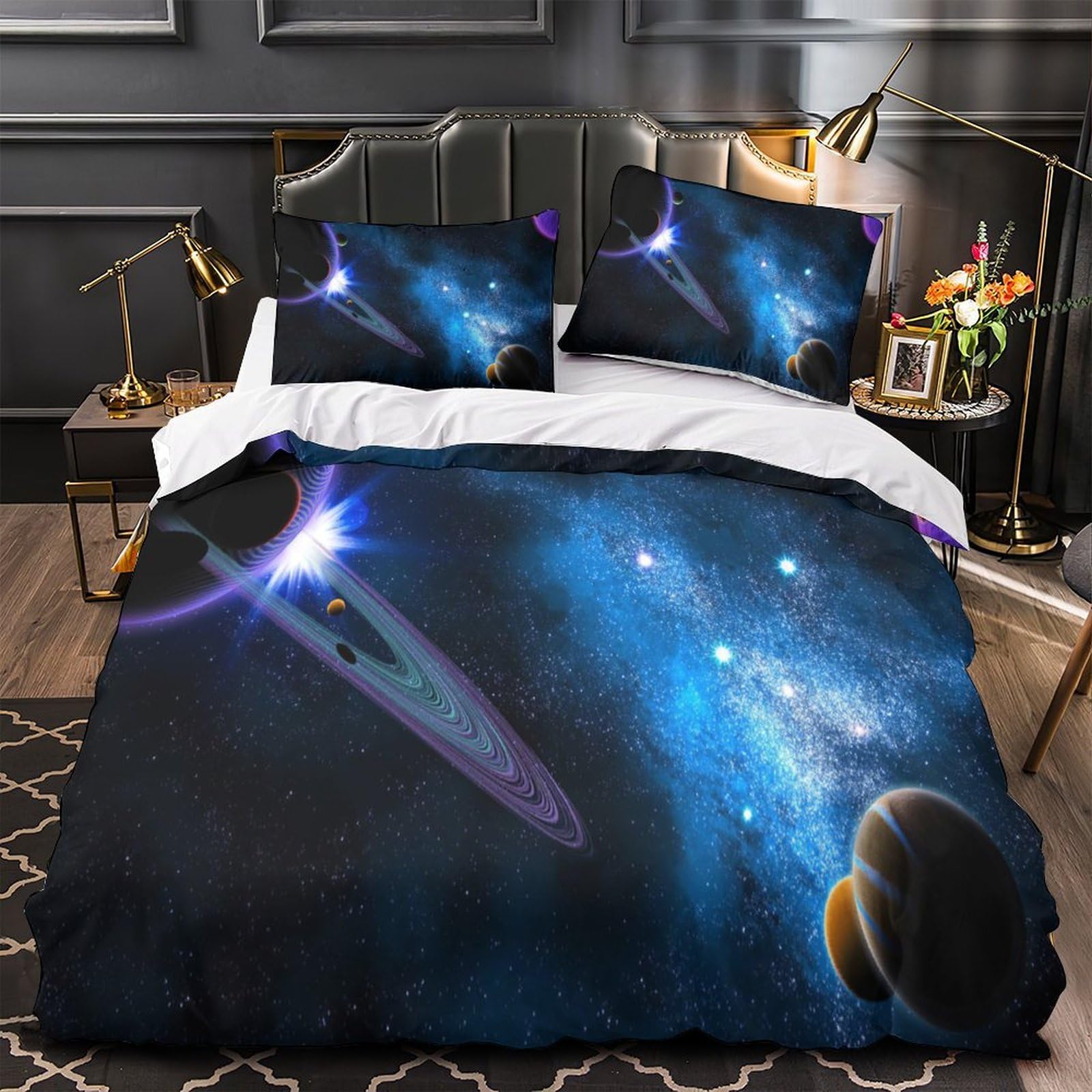 Housse de couette lune cosmique pour chambre d'adolescent et adulte King size