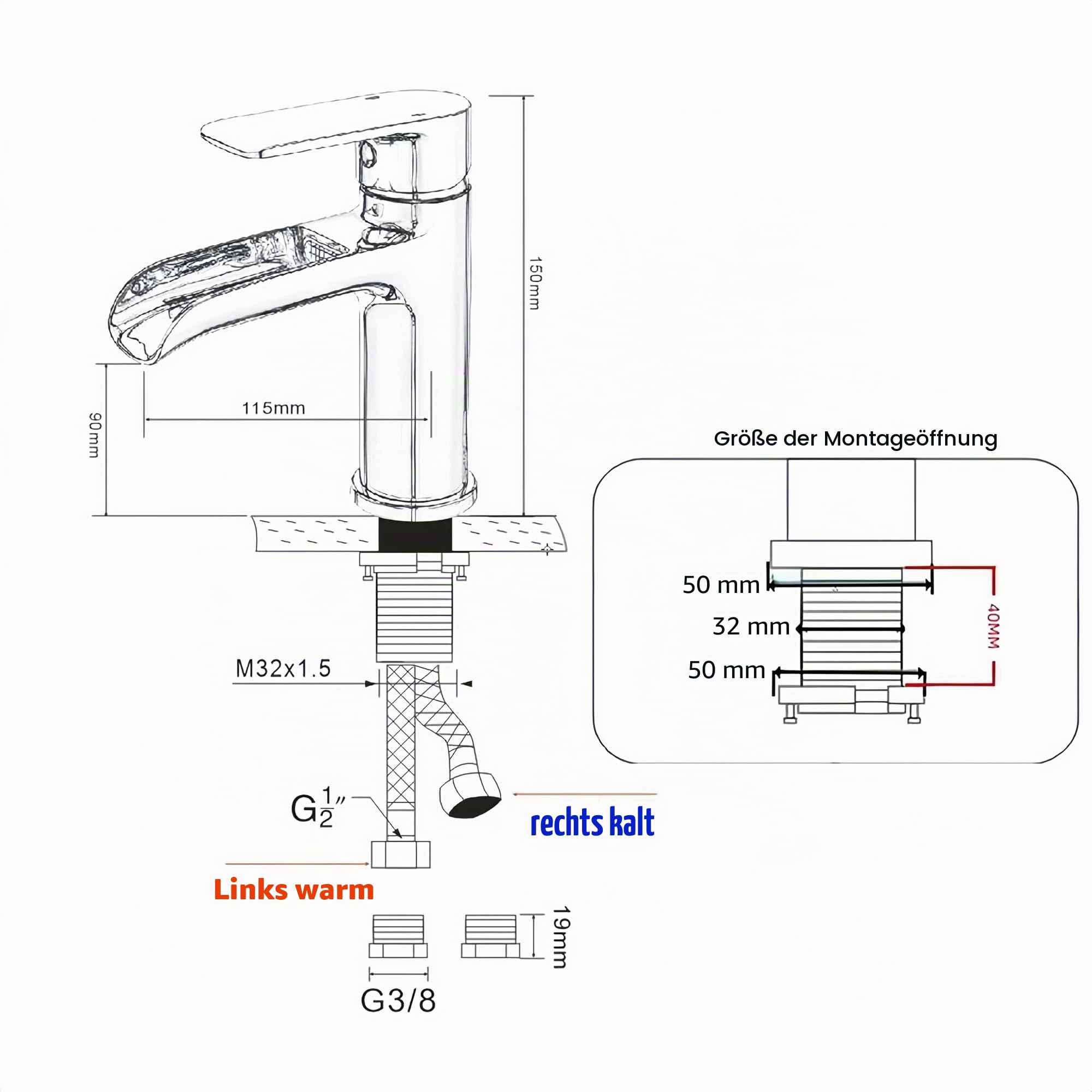 Wasserfall Waschtischarmatur chrom, Wasserhahn Bad Wasserfall,Wasserhahn Waschbecken Für Badezimmer, Einhandmischer Waschbeckenarmatur,Bad Brass Mischbatterie