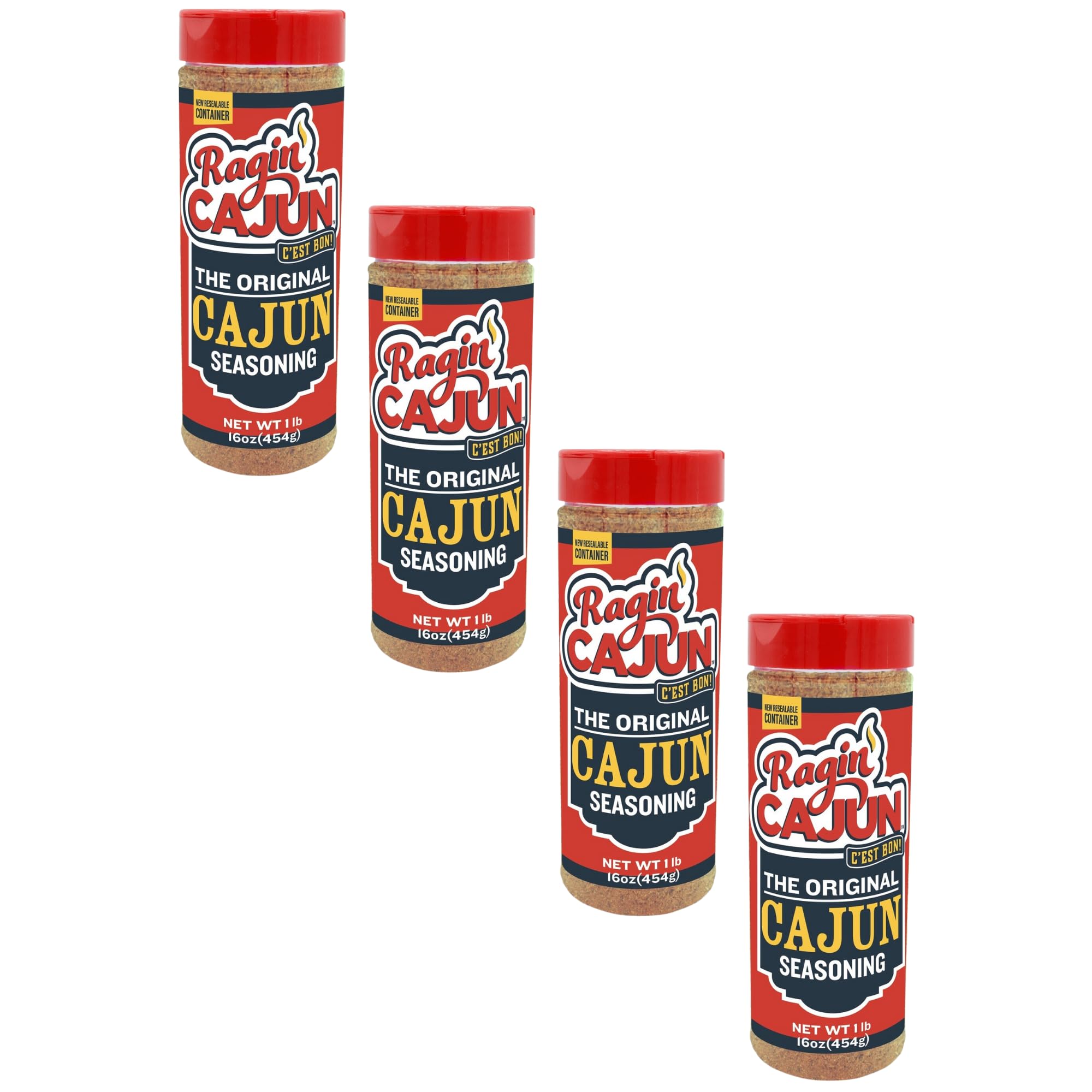 Original Cajun Seasoning - 16 oz Jar, Pack of 4, Low Sodium, No MSG, All Natural - Authentic Louisiana Spice for Grilling and Cooking Fish, Chicken,