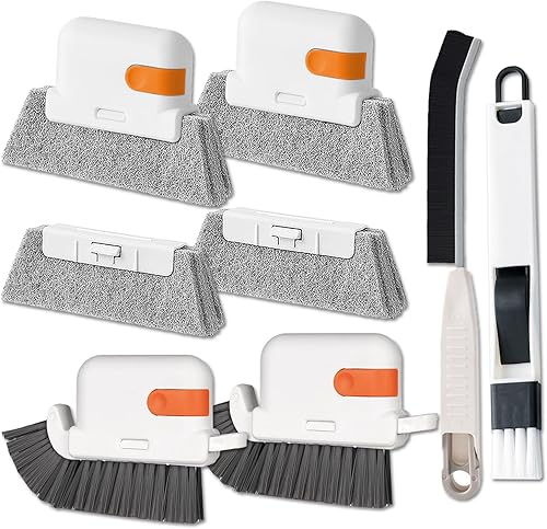Juego de herramientas limpiadoras de ranuras, 6 piezas de mano 2 cepillos con recogedor y pinzas + 2 cepillos de esponja con recogedor + 2 paños de