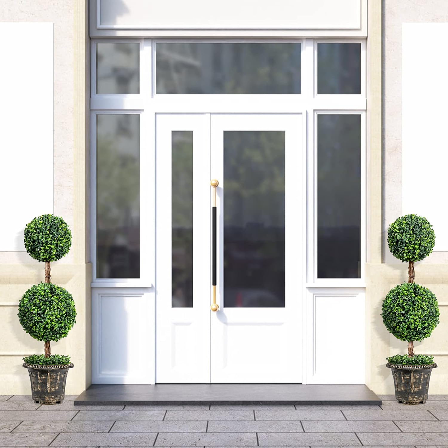 Goplus 3 Ft Artificial Boxwood Topiary Tree, Fake Greenery Plants Ball Tree, Leaves & Cement-Filled Plastic Flower Pot Decorative Trees for Home Office Indoor Outdoor