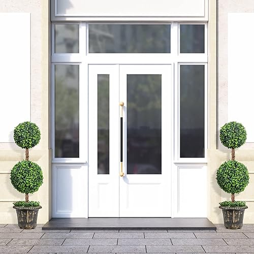 Miniatura 2 de Goplus Árbol topiario artificial de boj de 3 pies, plantas de vegetación falsas, árbol de bolas, hojas y maceta de plástico rellena de cemento,