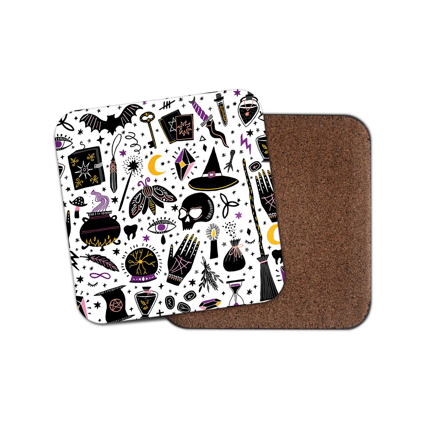 Destination Vinyl Ltd Multicolor 1 X Witchcraft Pattern Coaster - Witch Moth Spell Book Wizardry Mystery #15385