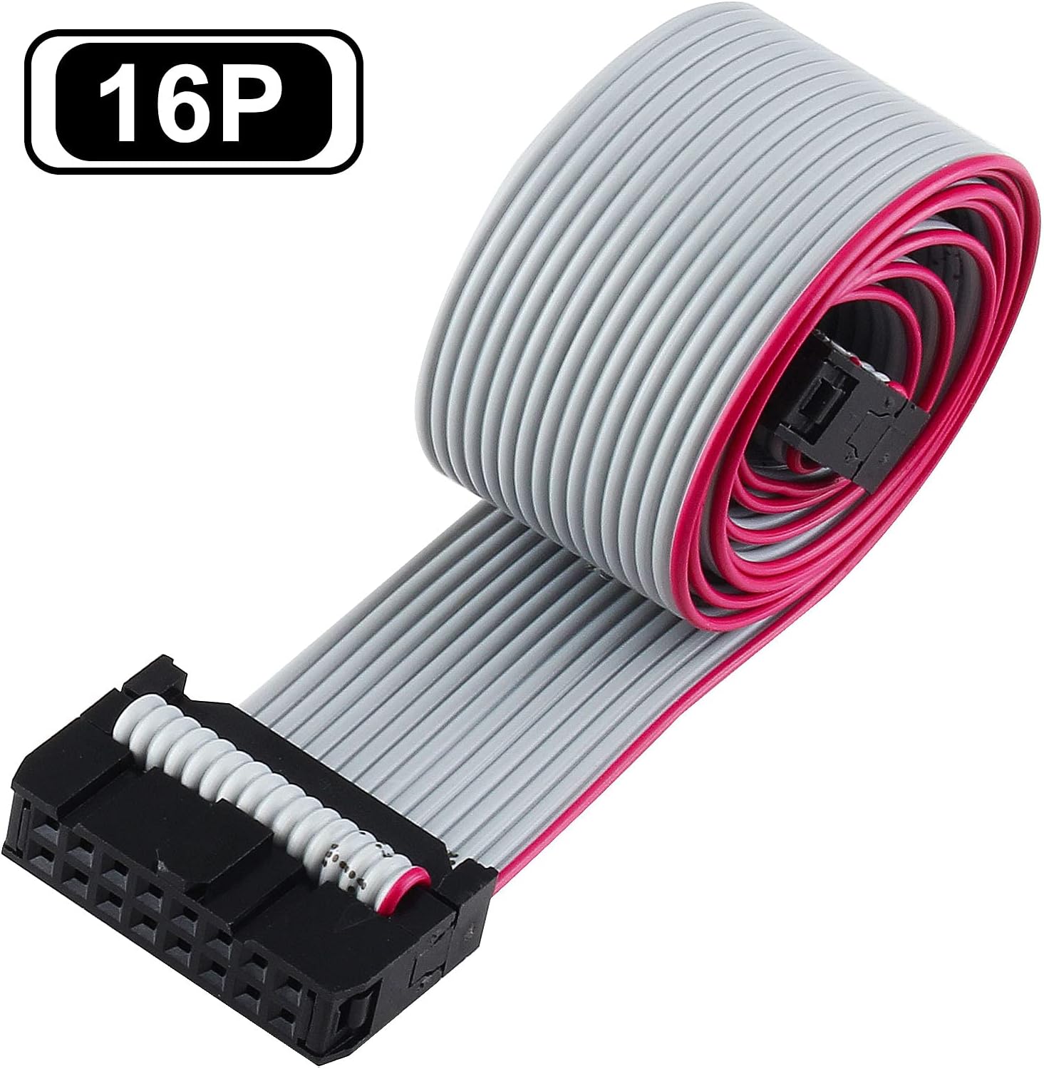 6 PCS 16 Pin Ribbon Cable 2.54 mm Pitch F/F IDC Connector Flat Ribbon Cable, F/F IDC Flat Ribbon Cable Connector Dual Row Data Cable (16 Pin, 30cm Length)