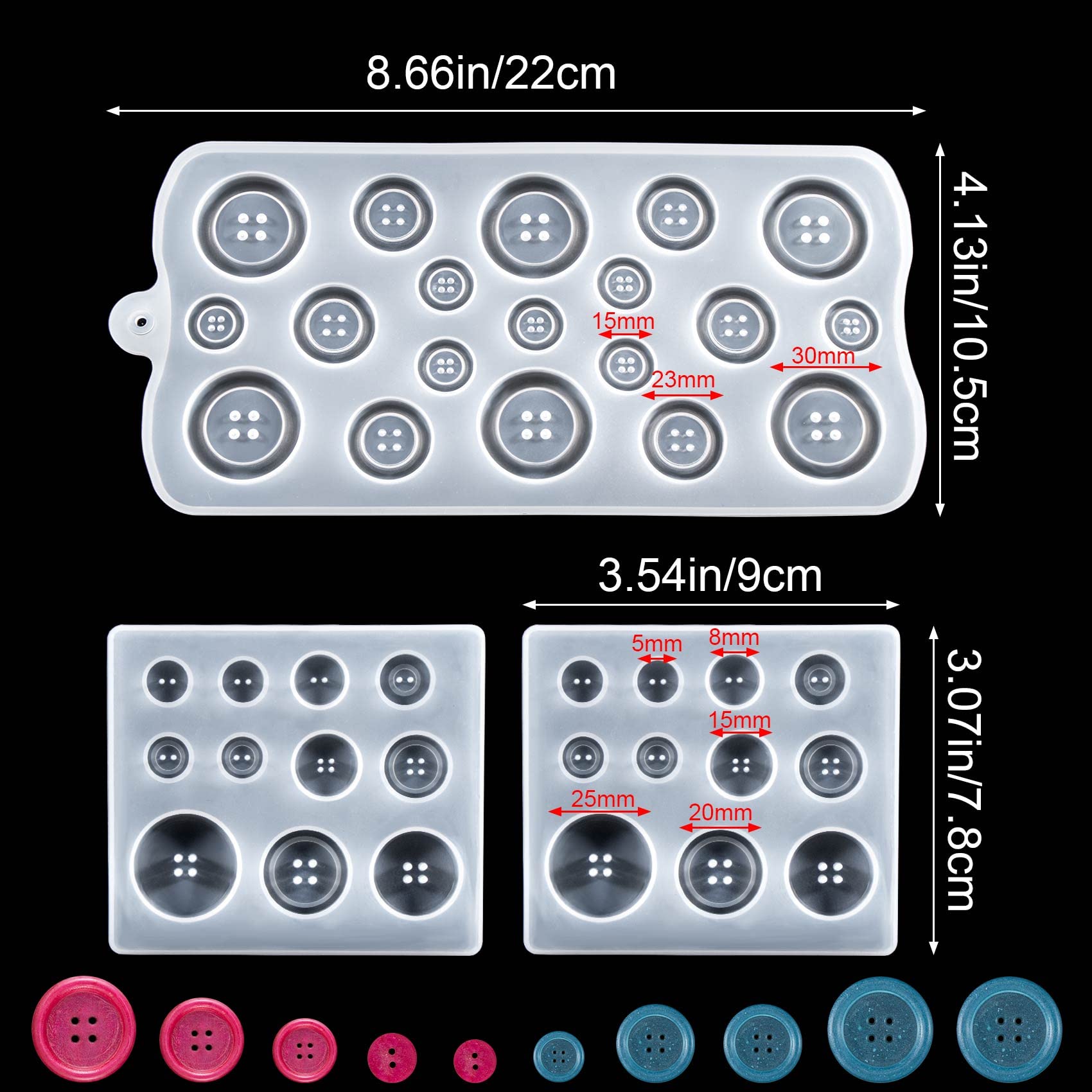 HINZIC 3 Pack Silicone Round Crystal Casting Mold for Jewelry Making, Button Resin Moulds for DIY Epoxy Casting Clay Crafts
