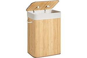 SONGMICS 19 Gallon Bamboo Laundry Basket with Lid