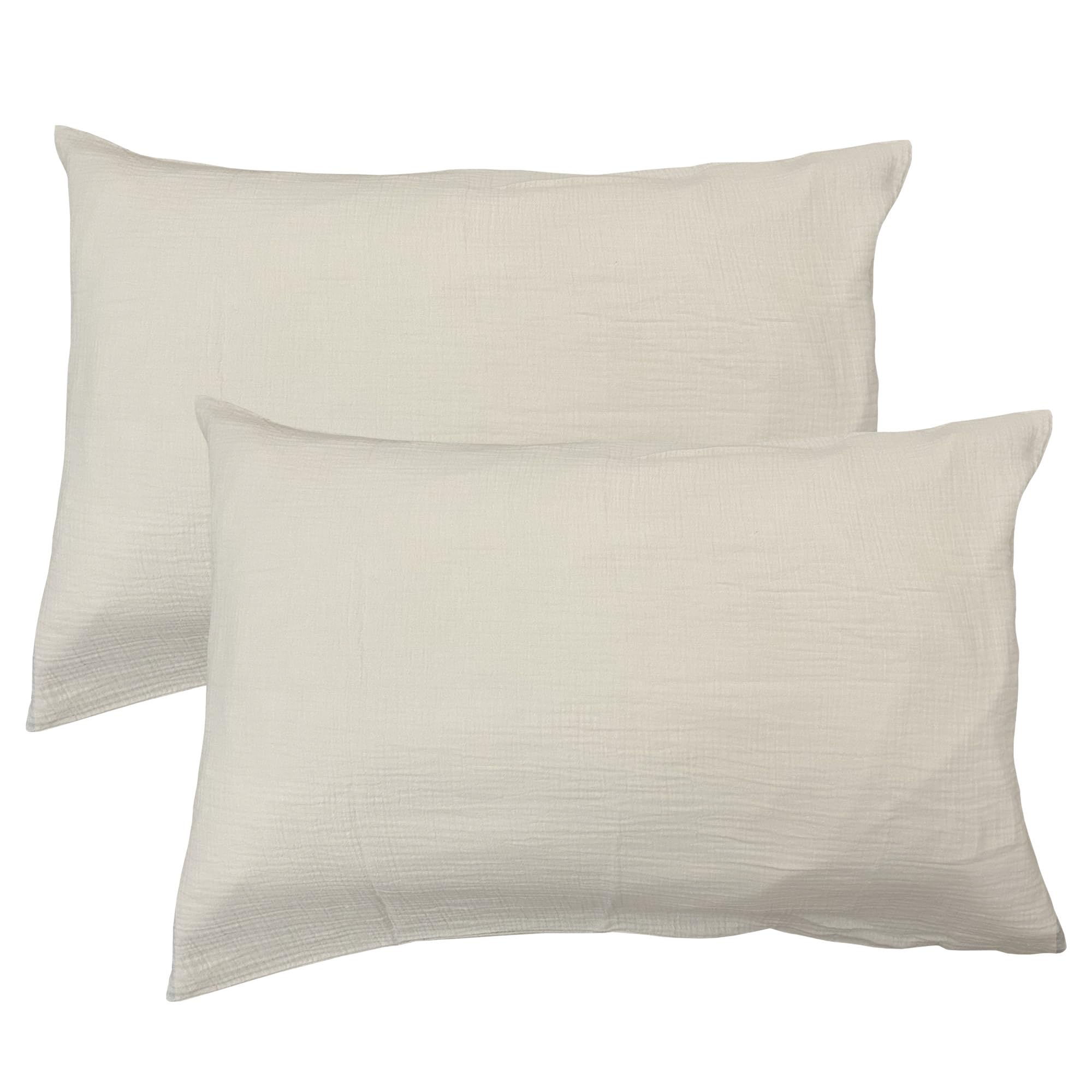 Taies d'oreiller double gaze coton 50x70cm anti-pli fini le repassage