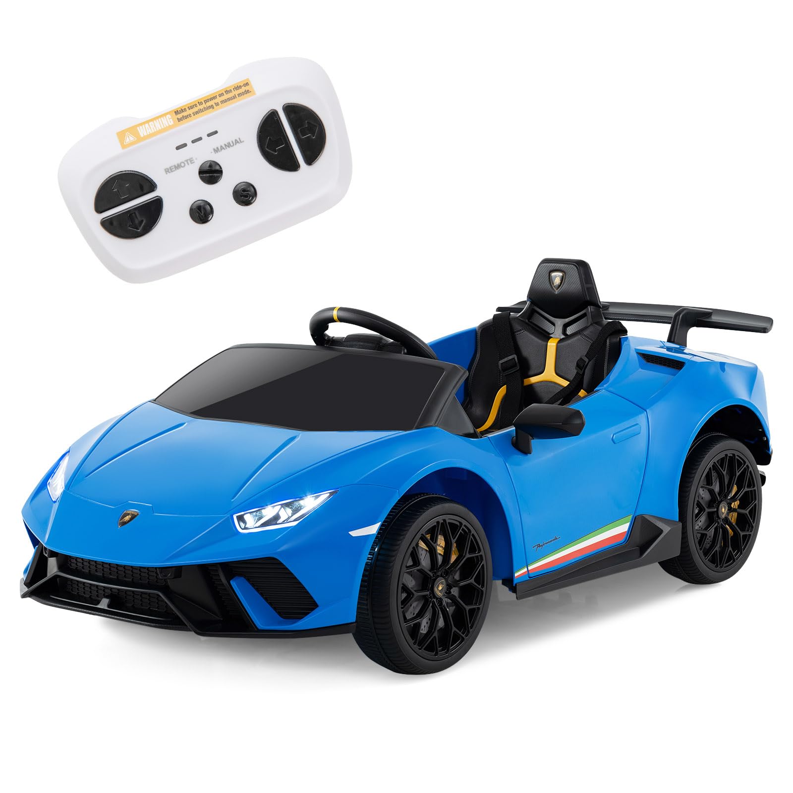 COSTWAY 12V Kids Electric Ride on Car with Remote Control, LED Lights, MP3, Music, Horn, Soft Start & Spring Shock Absorbers, Licensed Lamborghini Battery Powered Toy Vehicle for Boys Girls (Navy)
