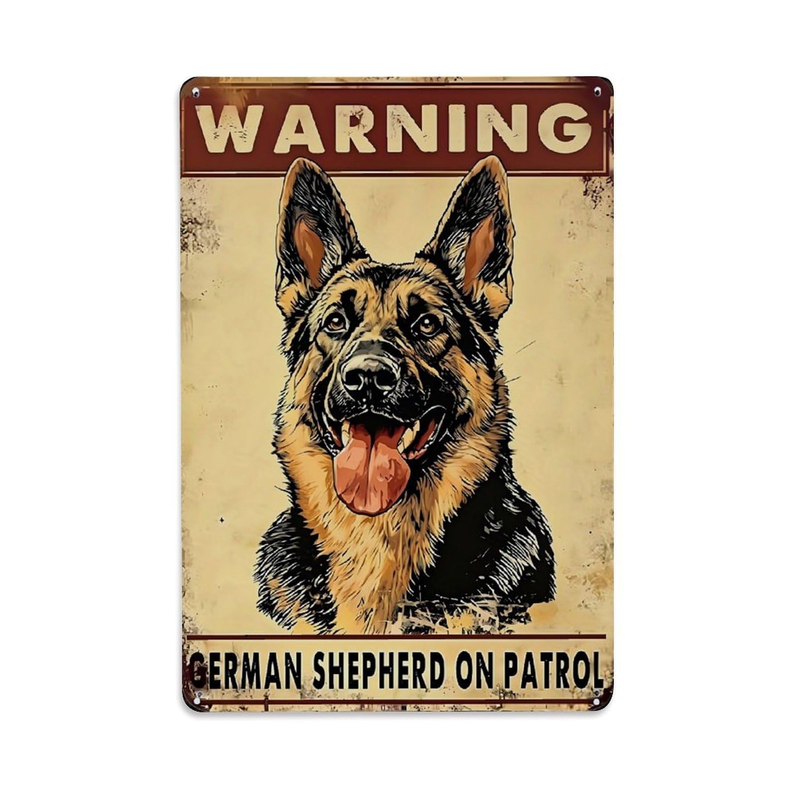 Warning German Shepherd On Patrol Retro Metal Tin Sign, Vintage Metal Poster for home, Gaming Room, Studio Workshop,Bar,Garage Wall Art Decor 8x12 Inch